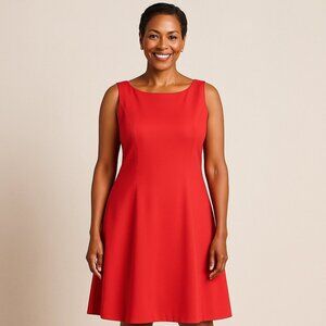 Talbots Coral Sleeveless Fit & Flare Knit Midi Dress Scoop Neck Back Zip Size 8